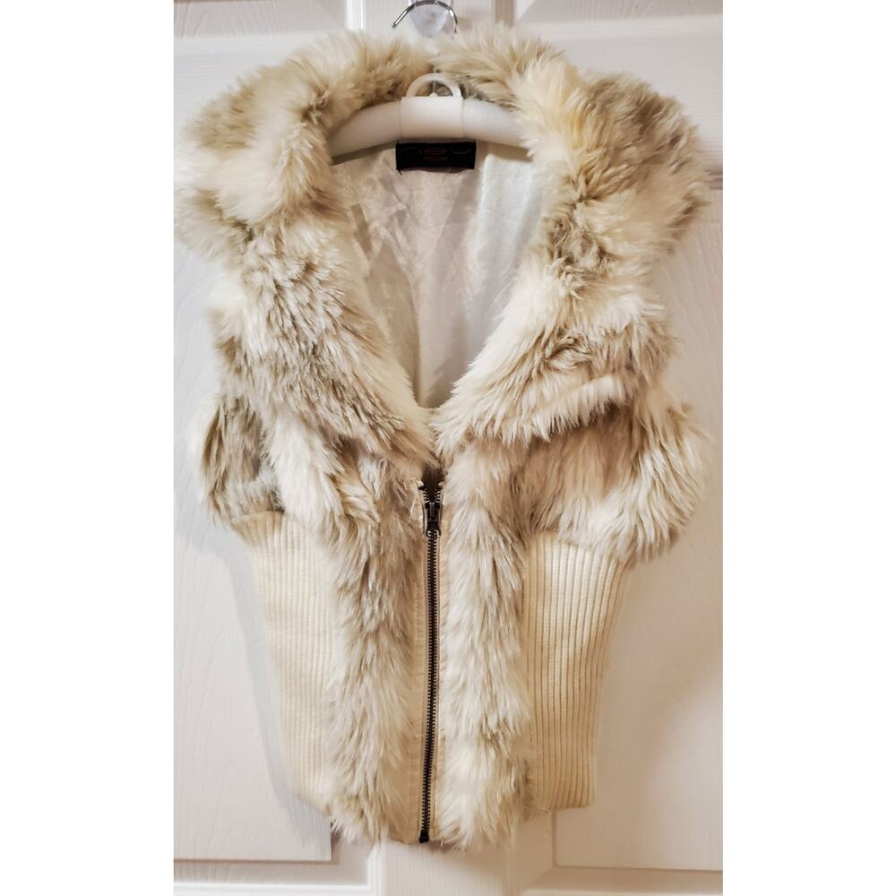 Neu Look Faux Fur White/Brown Vest Women's Medium